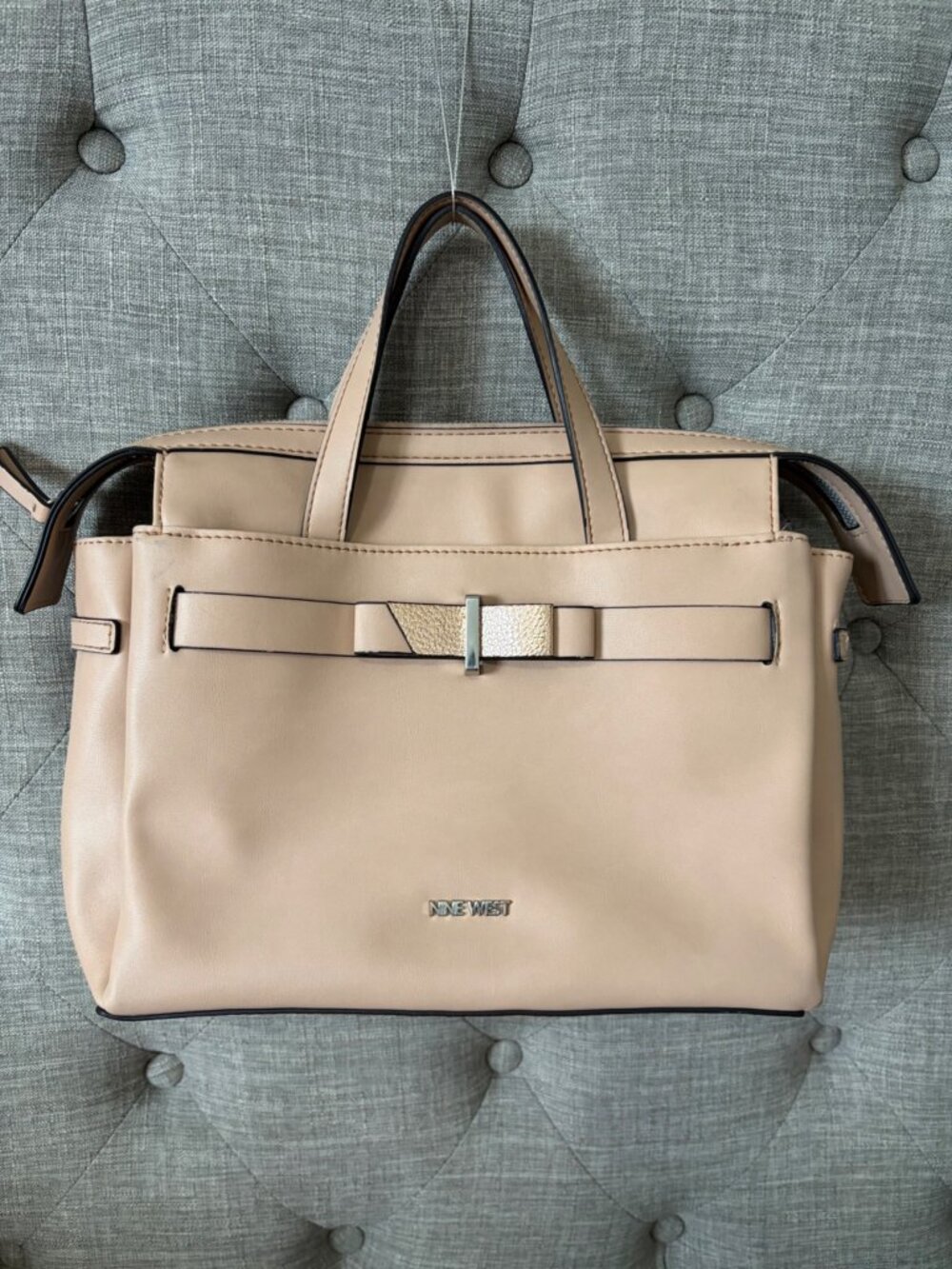 Nine West Beige Satchel Handbag Bow Accent Shoulder Tote